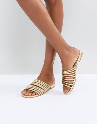 Vagabond + Becky Gold Leather Muti Strap Flat Sandals