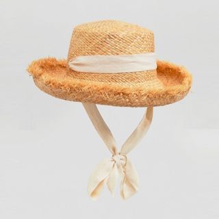 ASOS + Design Natural Raw-Edge Straw Hat With Chin Tie and Size Adjustment