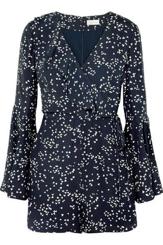 Rebecca Vallance + Flores Wrap-Effect Ruffled Printed Crepe Playsuit
