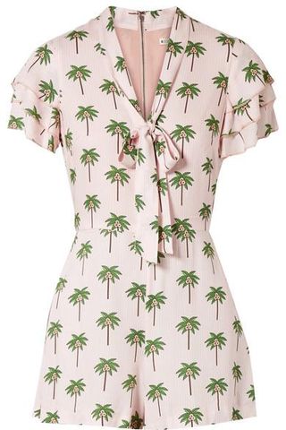 Alice + Olivia + Macall Pussy-Bow Printed Washed-Crepe Playsuit