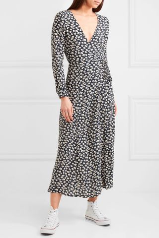 Ganni + Roseburg Printed Crepe de Chine Wrap Dress