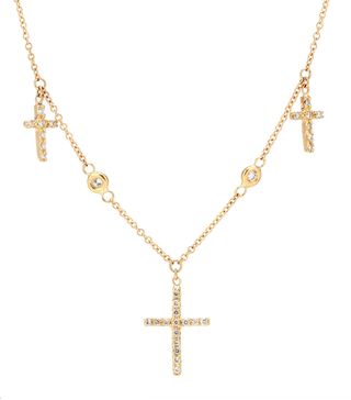 Jacquie Aiche + 14kt Gold Triple Cross Necklace With White Diamonds