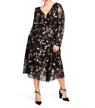 Rachel Rachel Roy + Foiled Floral Faux Wrap Dress