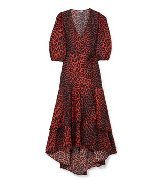 Ganni + Bijou Leopard-Print Cotton-Poplin Wrap Dress