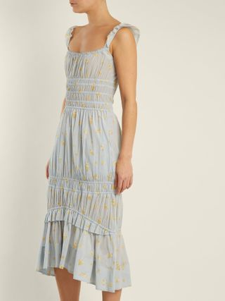 Brock Collection + Darren Geranium-Print Smocked Cotton Dress