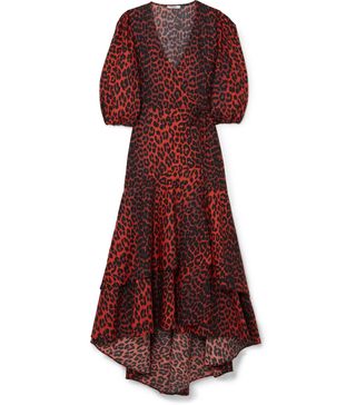 Ganni + Bijou Leopard-Print Cotton-Poplin Wrap Dress