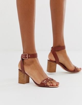 Ted Baker + Tan Leather Block Heeled Sandals