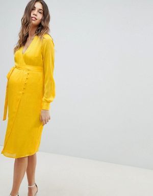 ASOS + Maternity Button Through Dress In Jacquard