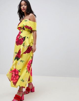 ASOS Design + Maternity Bandeau Dress with Dipped Hem in Floral Print