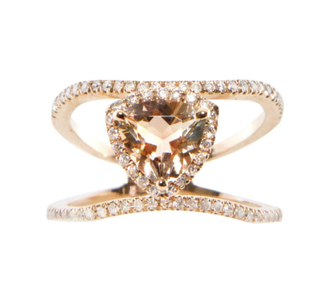 Luna Skye + Gold and Diamond Double Band Champagne Garnet Trillion Ring