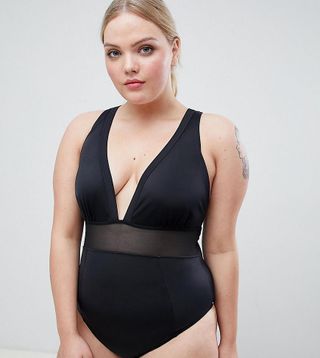 ASOS Curve + Mesh Insert Swimsuit in Black