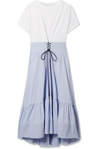 3.1 Phillip Lim + Lace-up Cotton-Jersey And Striped Poplin Midi Dress