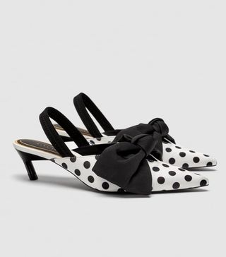 Zara + Polka-Dot Bow Slingback Mid-Heel Shoes
