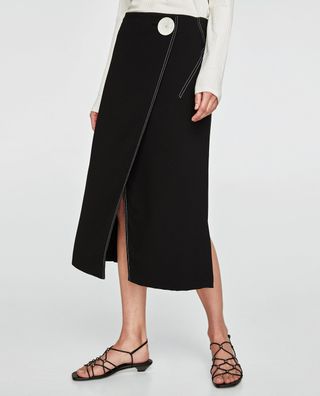 Zara + Wrap Skirt With Contrasting Top Stitch Detail