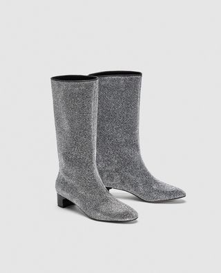 Zara + High Heel Glitter Booties