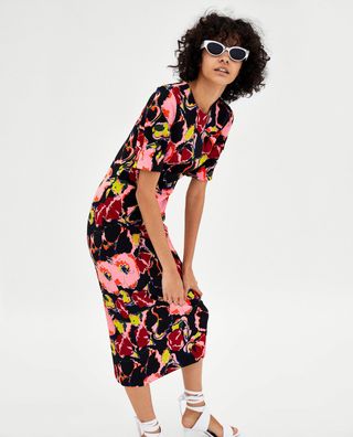 Zara + Floral Print Midi Dress