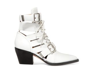 Chloé + Rylee Cutout Glossed-Leather Ankle Boots