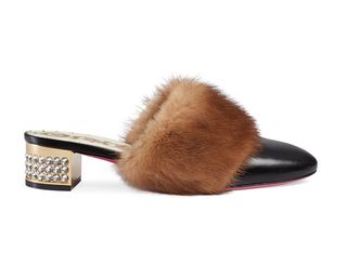 Gucci + Candy Leather Fur-Trim Mule