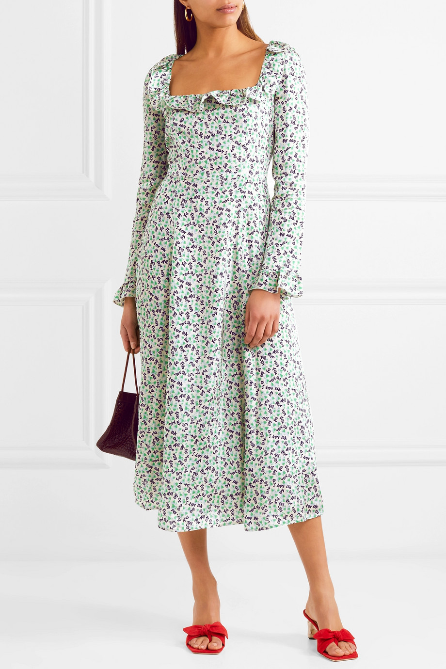 AlexaChung + Ruffle-Trimmed Floral-Print Voile Midi Dress