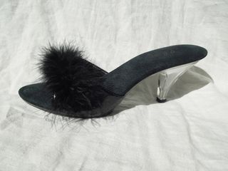 Vintagegoddesses + 90s Black Marabou Feather Clear Plastic Heels