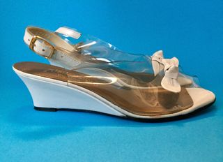 JaneDreamsofVintage + Magdesians California White Leather 
Clear See Through Plastic Wedges, With White Leather Bows