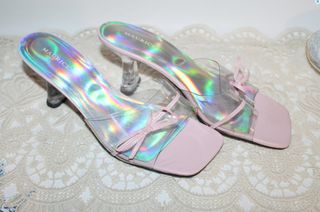 TouchofClassic + Pretty Fancy Summer Pink Slid in Transparent Sandals Acrylic Heel Heavy Plastic Upper With Pink Bow