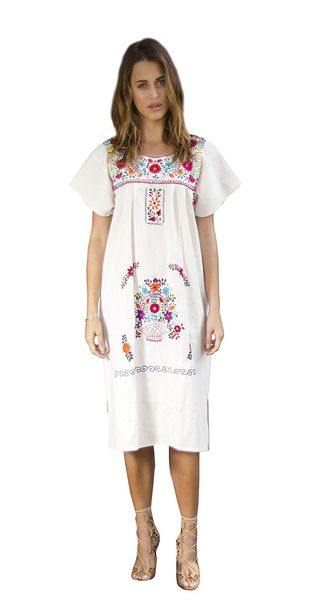 Liliana Cruz + Mexican Hand Embroidered Dress Natural Cotton
