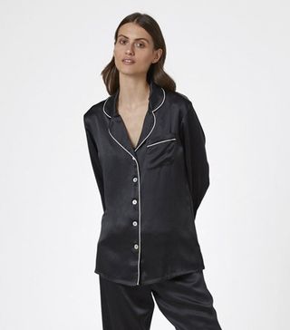 Ginia + Silk Pajama Shirt with Contrast Piping