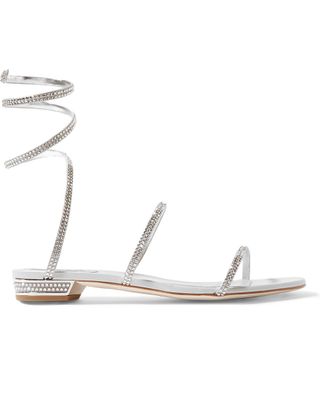 Rene Caovilla + Snake Crystal-Embellished Metallic Leather Sandals