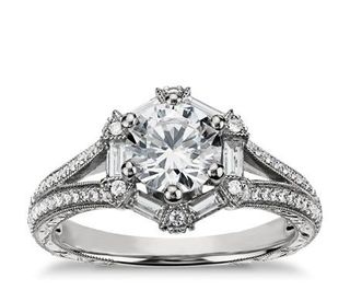 Monique Lhuillier + Hexagon Baguette Diamond Engagement Ring