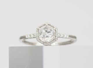 Aurora Designer + White Gold Hexagon Setting Milgrain Diamond Pave Unique Engagement Ring