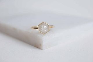 Minerology Design + Silvery White Hexagon Diamond Solitaire Ring
