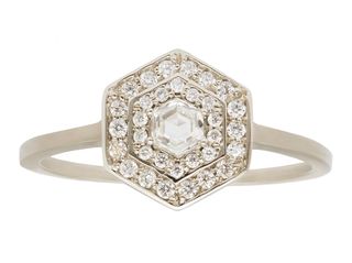 Gillian Conroy + Art Deco Double Halo Hexagon White Diamond Ring