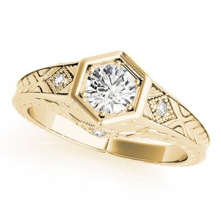 Allurez + Diamond Antique Style Six Prong Engagement Ring 14k Yellow Gold
