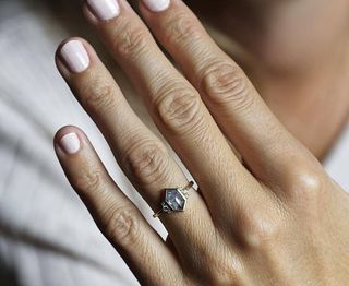 Capucinne + Hexagon Rose Cut Diamond, Grey Diamond Ring, Unique Diamond Ring