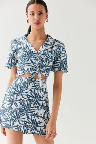 Urban Outfitters + Linen Palm Tree Wrap Mini Skirt
