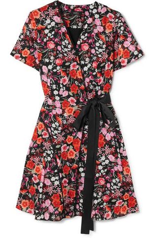 Goen.J + Lace-Trimmed Floral-Print Crepe de Chine Wrap Mini Dress