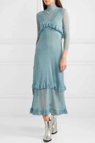 AlexaChung + Ruffled Stretch-Lace Midi Dress