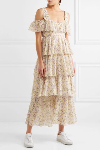 AlexaChung + Cold-shoulder Tiered Floral-Print Cotton-voile Midi Dress