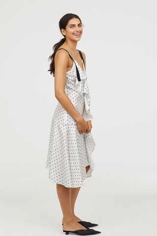 H&M + Silk-Blend Dress in White/Blue Dotted