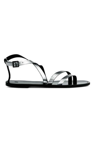 H&M + Leather Sandals in Silver-Colored