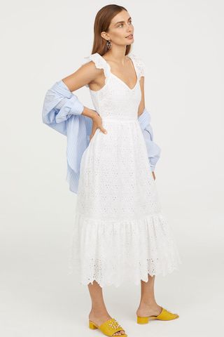 H&M + Embroidered Dress in White
