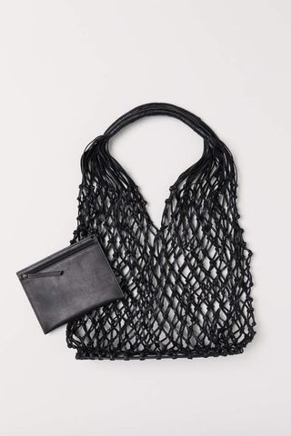H&M + Leather Net Bag in Black