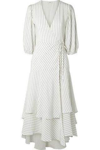 Ganni + Wilkie Striped Silk and Cotton-Blend Seersucker Wrap Dress