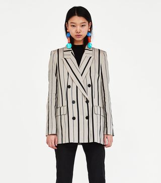 Zara + Striped Double-Breasted Blazer