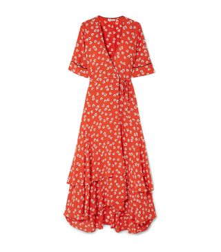 Ganni + Floral-Print Crepe de Chine Wrap Dress