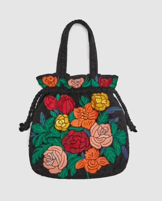 Zara + Bucket Bag With Floral Embroidery