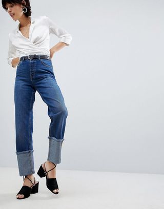 Warehouse + Turn Up Frayed Hem Jeans