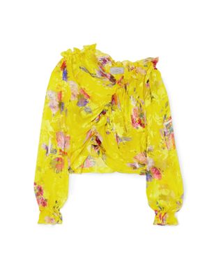 Preen by Thornton Bregazzi + Shelly Ruched Devoré Silk-Blend Chiffon Top