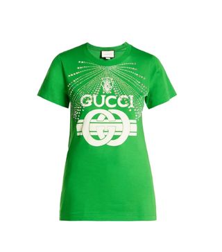 Gucci + Crystal-Embellished Logo-Print Cotton T-Shirt